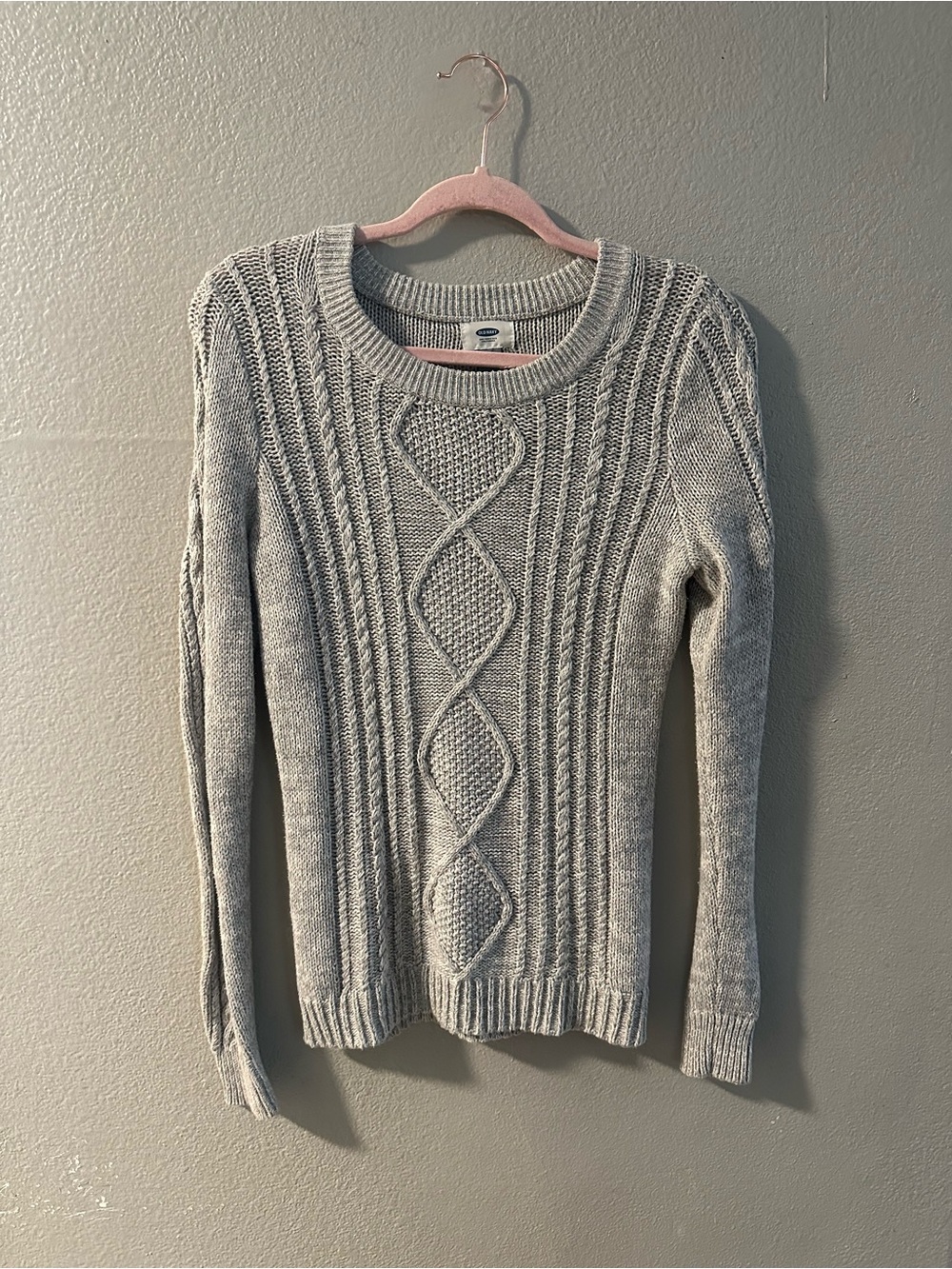 Old Navy Heather Gray Cable-Knit Crewneck Sweater